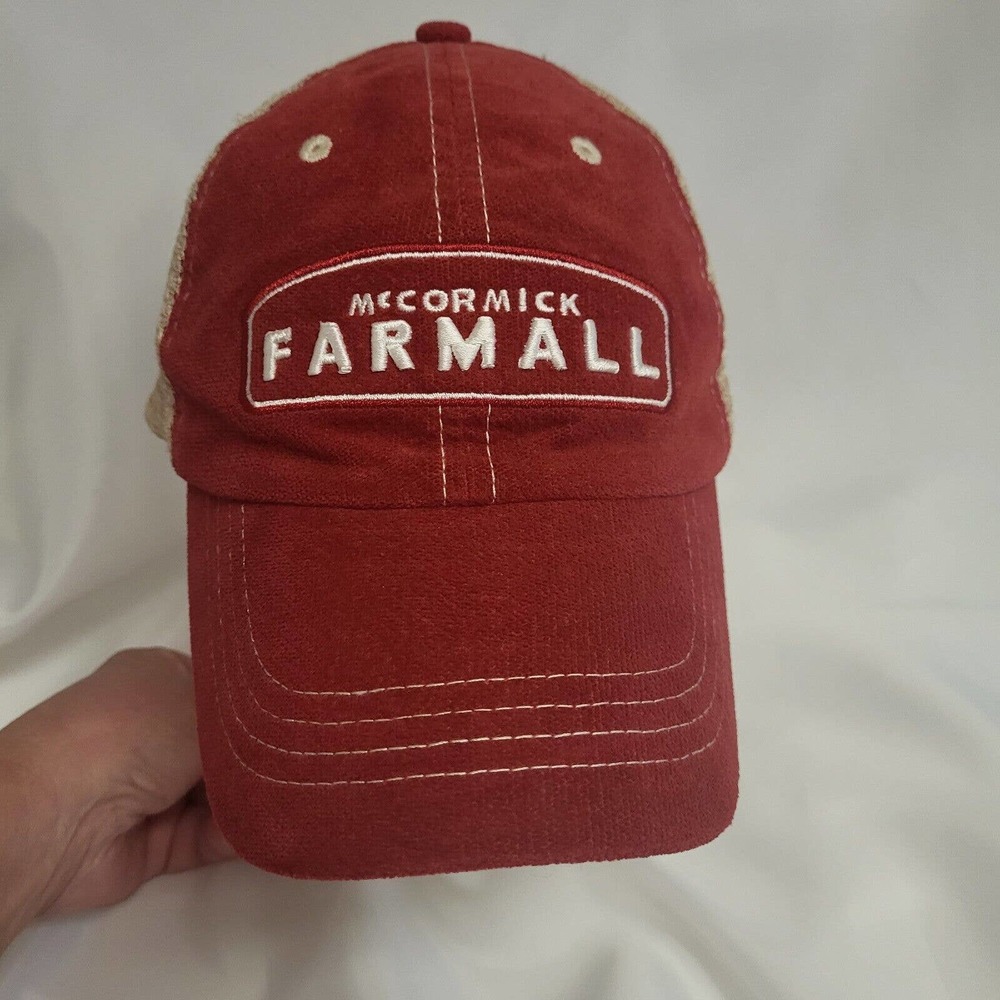 McCormick Farmall Cap Hat Farmer Tractor Red Corduroy Mesh Strapback